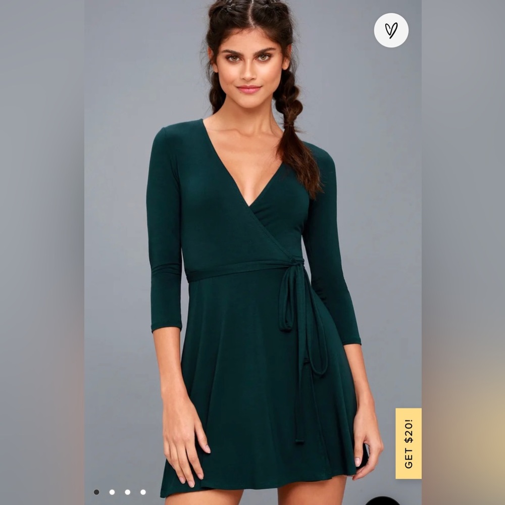 Lulus Twirl-Worthy Forest Green Wrap Dress